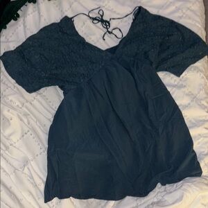 Elegant Lace Overlay Blue Dress